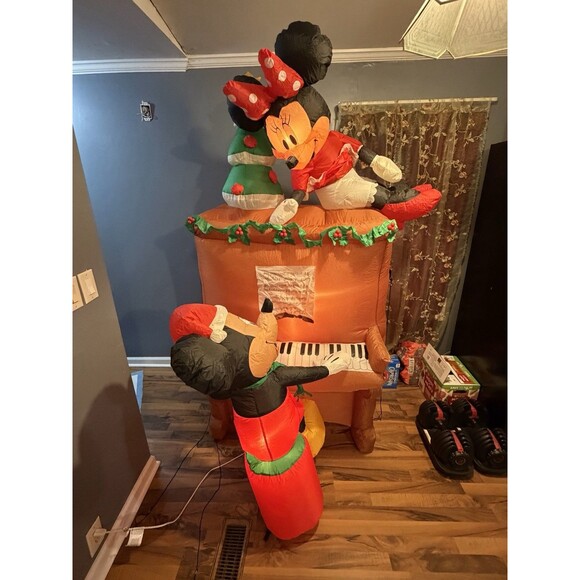 Christmas Disney 7.5 ft Light Up Mickey & Minnie Mouse Piano Airblown Inflatable - Picture 2 of 16